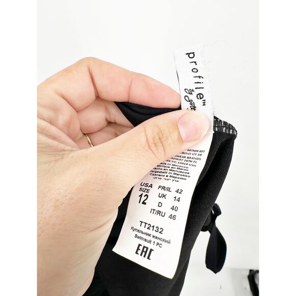 Profile by Gottex Tutti Frutti VNeck Surplice Ruffle Black One Piece Swimsuit 12 - Picture 6 of 7